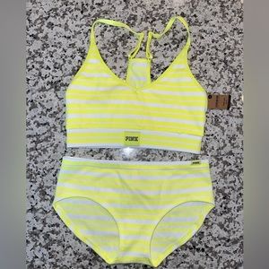 Victoria’s Secret’s Pink 2 Piece Lemon Yellow and White Stripe Set.